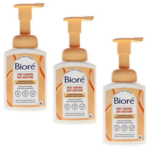 Biore Spot Control Cleansing Foam  Acne Prone Skin Salicylic Acid 200ml - 3 PACK