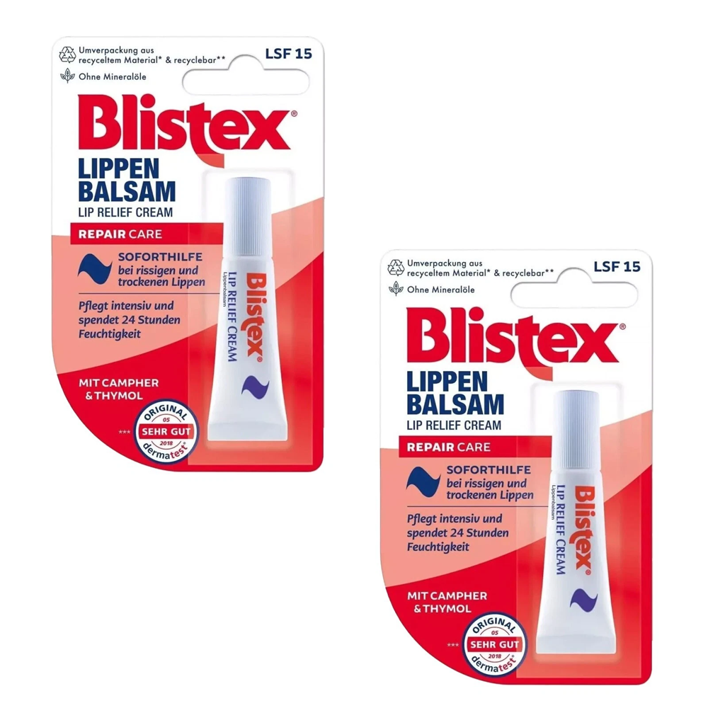 Blistex Intensive Care Lip Balm Relief Cream SP15 No Petrolatum 6ml - 2 PACK