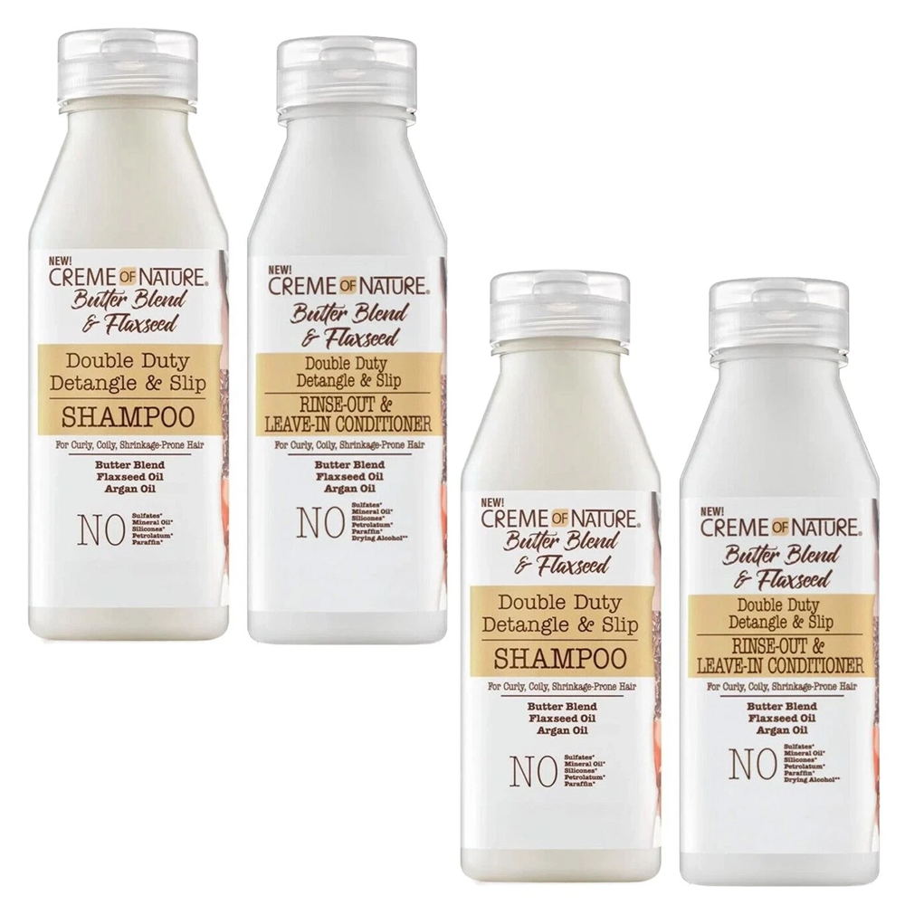 Creme Of Nature Butter Blend Flaxseed Detangle Shampoo Conditioner 355ml - 4 PACK