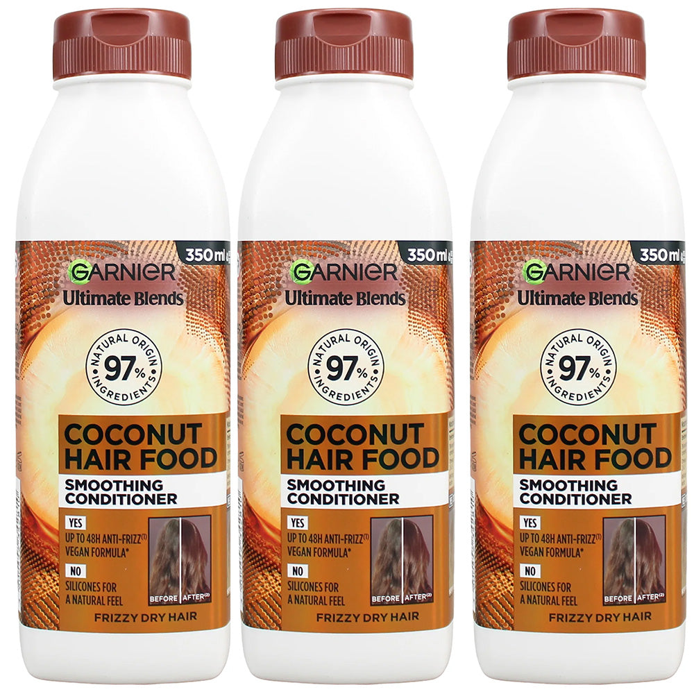Garnier Ultimate Blends Coconut Hair Food Smoothing Conditioner 350ml - 3 Pack