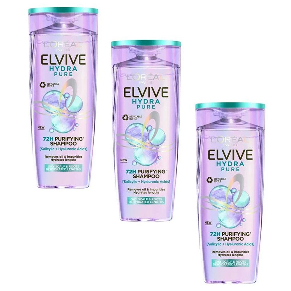 L'Oreal Elvive Hydra Pure 72H Purifying Shampoo 400ml - 3 PACK