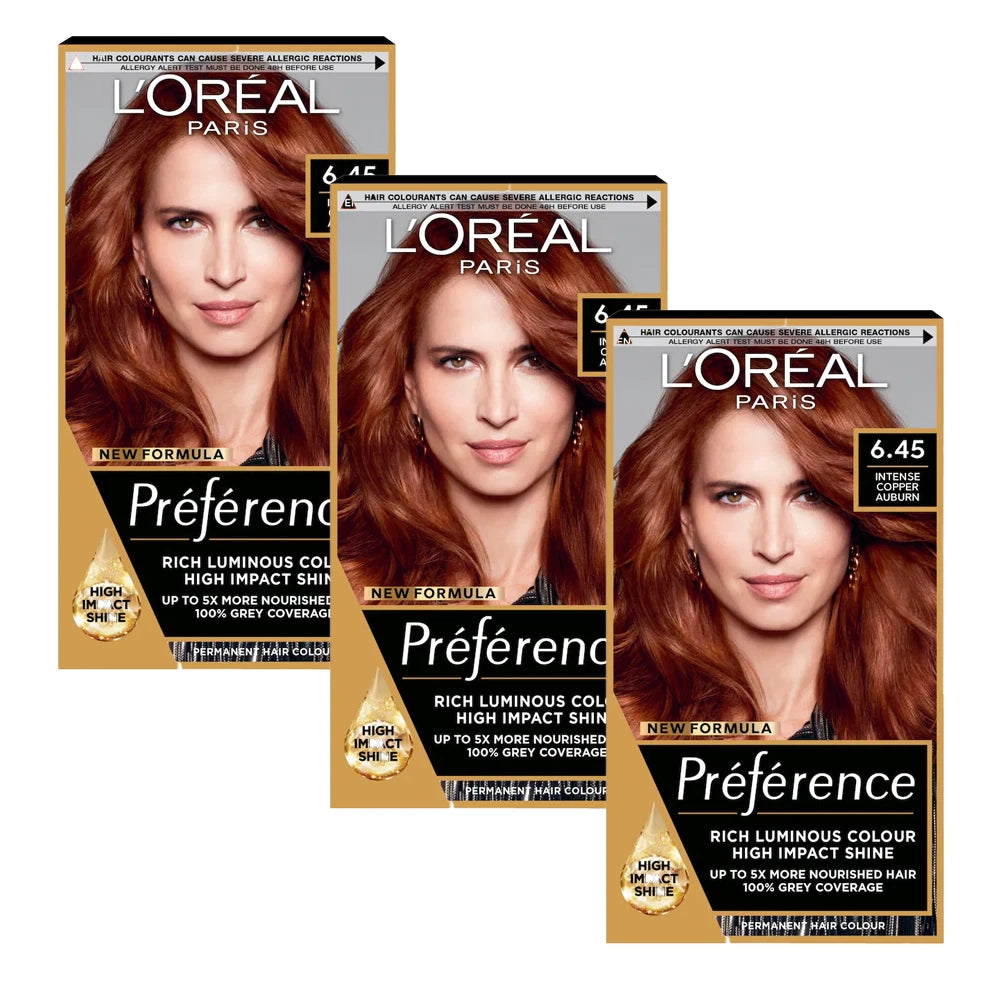L'Oreal Paris Preference Permanent Hair Dye 6.45 Intense Copper Auburn - 3 PACK