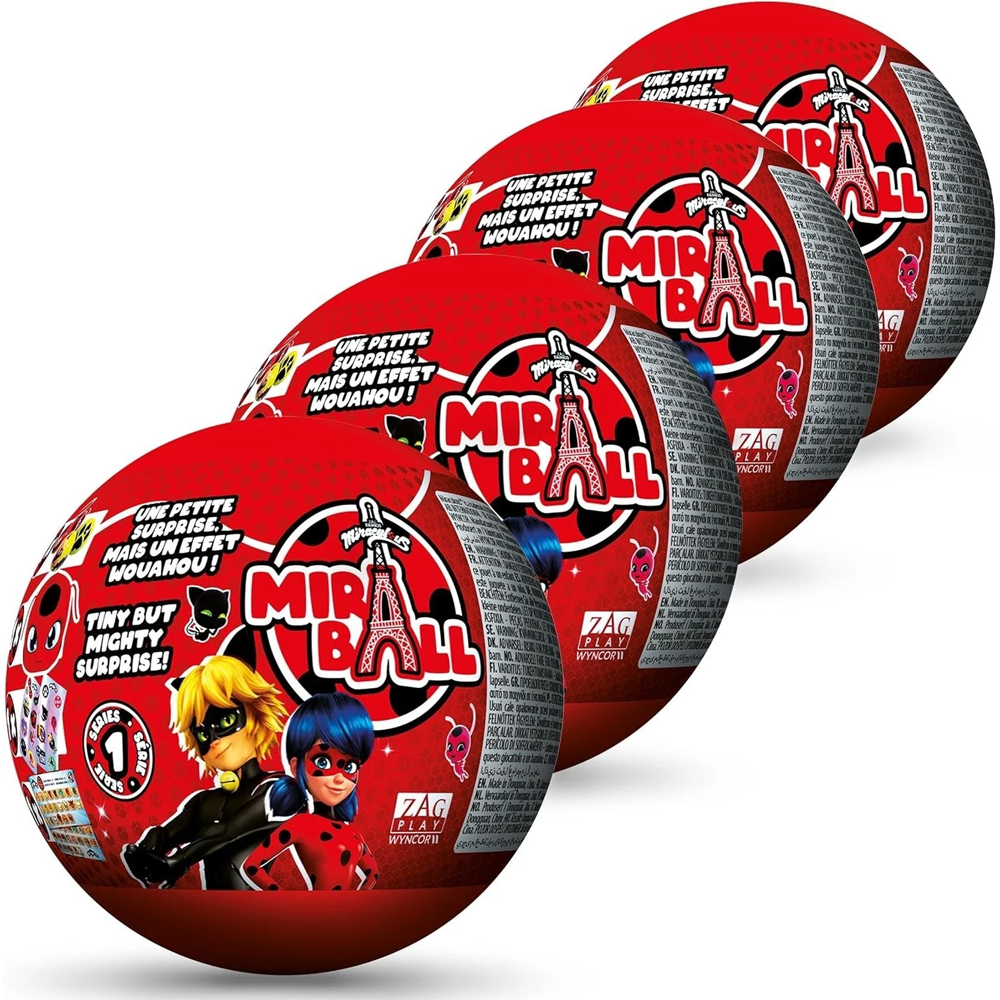 Miraculous Plush Ball Suprise Metal Mira Ball & Stickers - 4 PACK