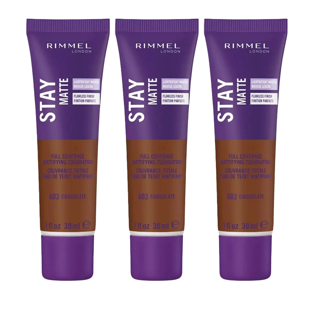 Rimmel Stay Matte Liquid Mousse Foundation 30ml 603 CHOCOLATE - 3 PACK