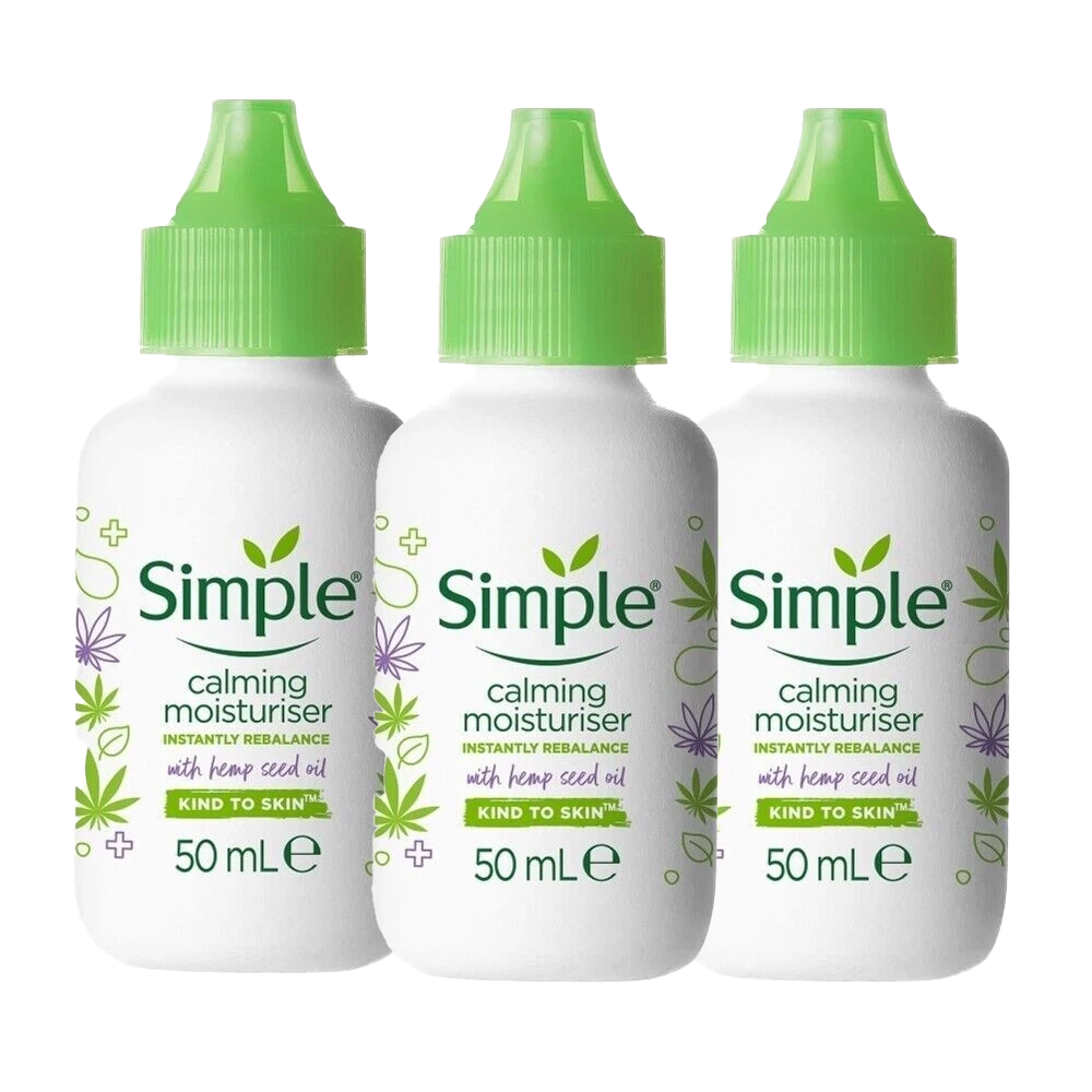 Simple Calming Moisturiser Skin Cream with Organic Hemp Oil 50ml - 3 PACK