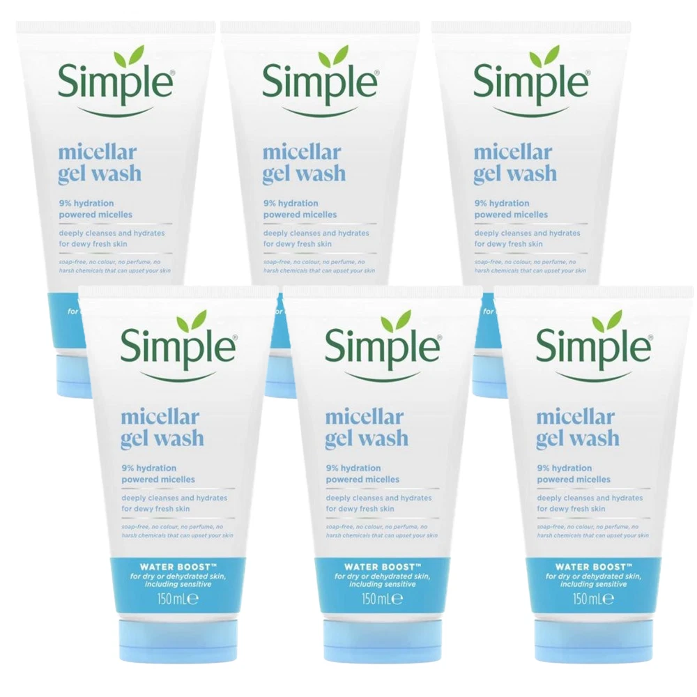 Simple Water Boost Micellar Gel Facial Wash 150ml - 6 PACK