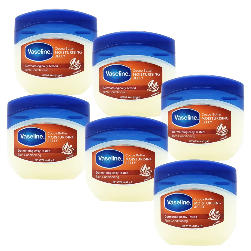 Vaseline Cocoa Butter Rich Moisture Petroleum Jelly 50ml - 6 PACK